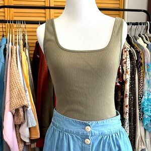 ☀️SOLD☀️ Anthropologie - Olive Ribbed Tank Top